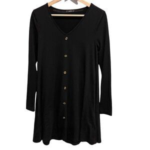 SHEIN Deep V Neck Button Down Long Sleeve Black Dress Size XS